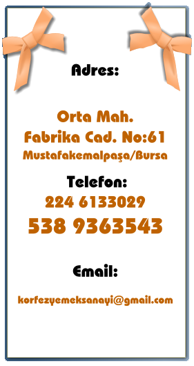 Adres: Orta Mah. Fabrika Cad. No:61 Mustafakemalpaşa/Bursa Telefon: 224 6133029 538 9363543 Email: korfezyemeksanayi@gmail.com
